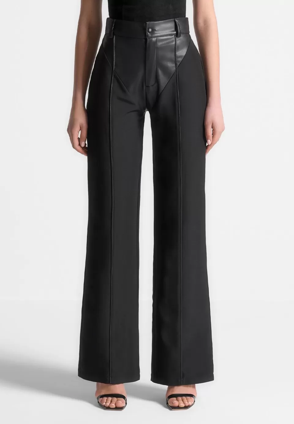 Manière De Voir Vegan Leather & Woven Trousers>Woman Trousers