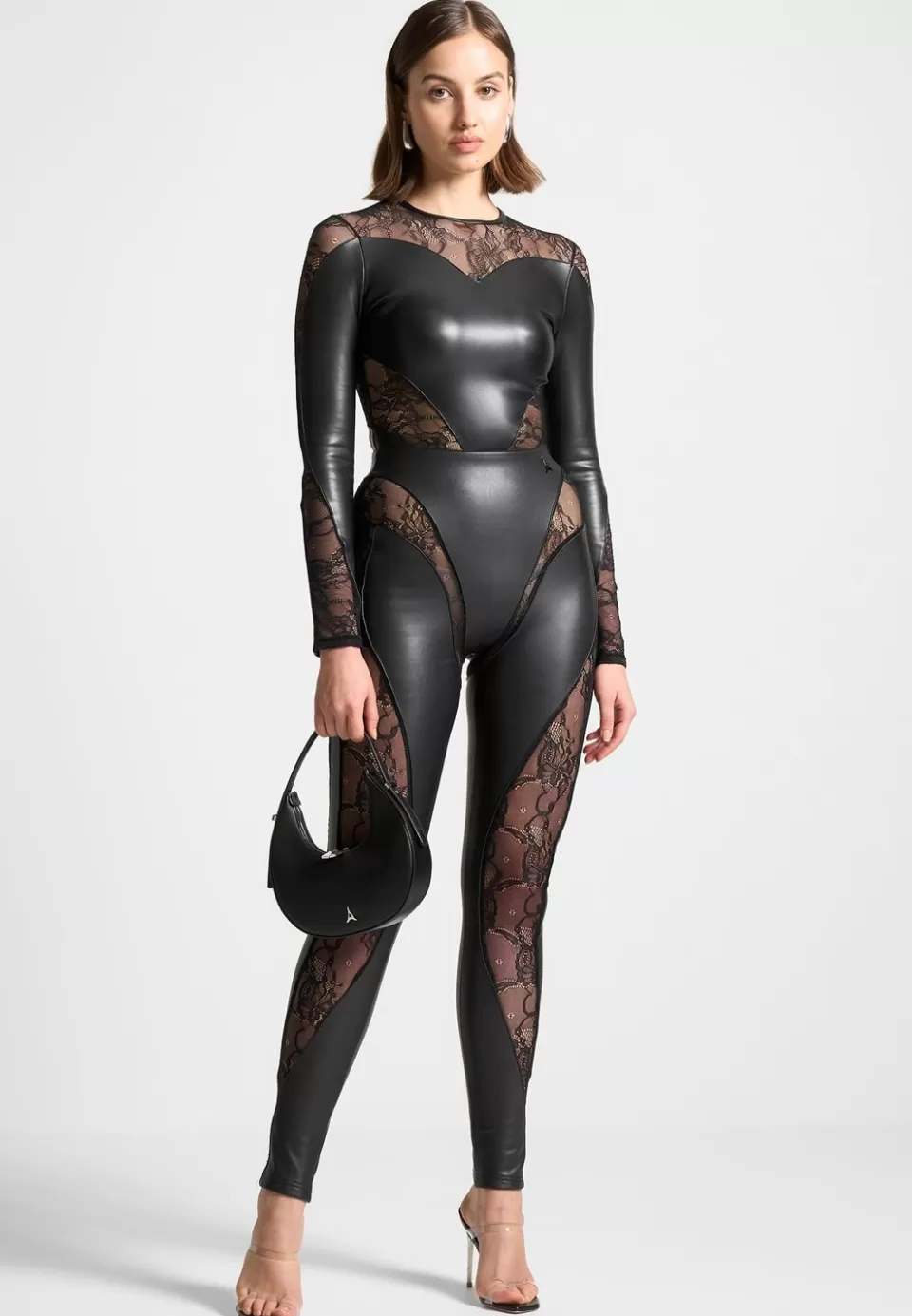 Manière De Voir Vegan Leather And Lace Contour Leggings>Woman Leggings