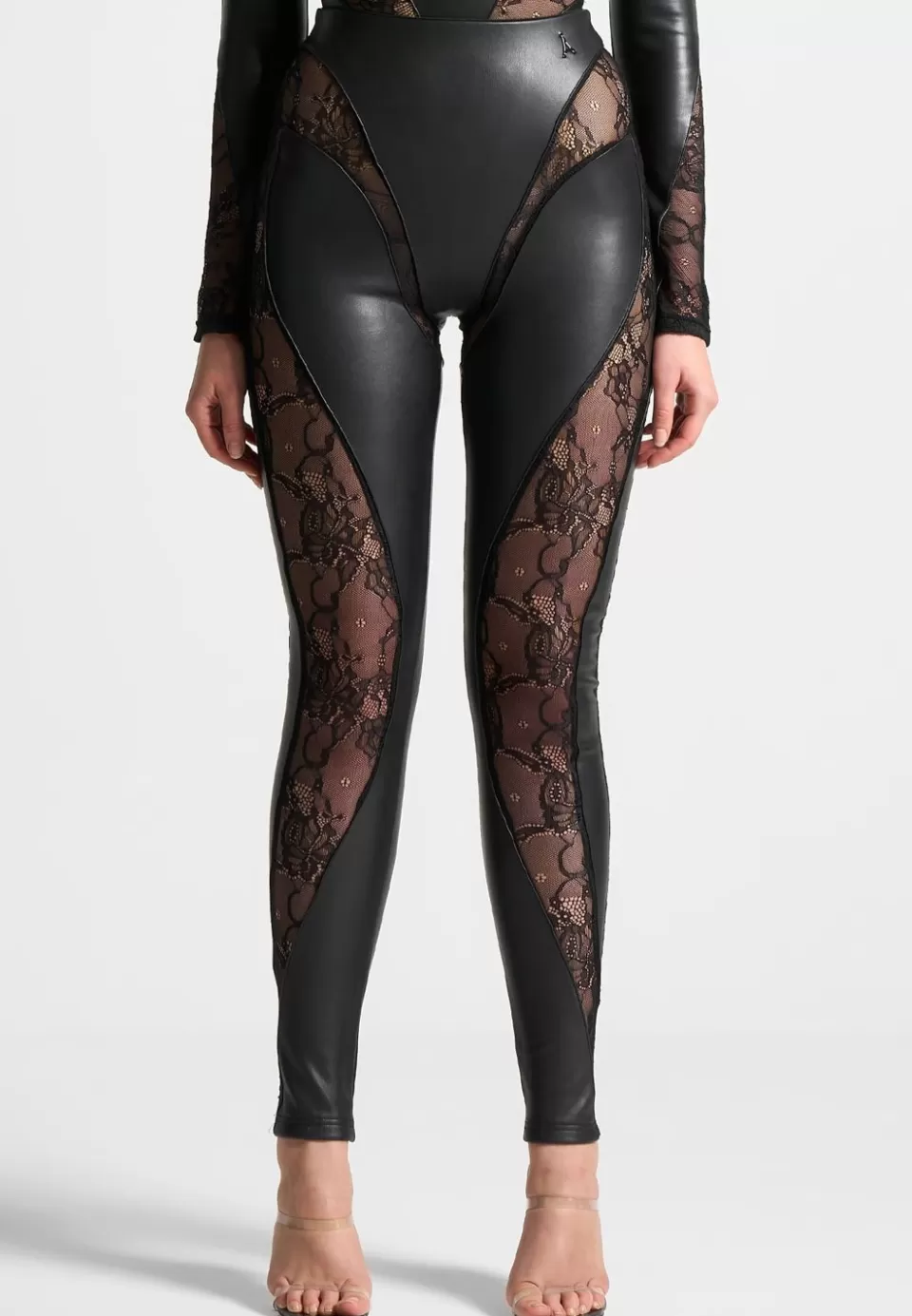 Manière De Voir Vegan Leather And Lace Contour Leggings>Woman Leggings