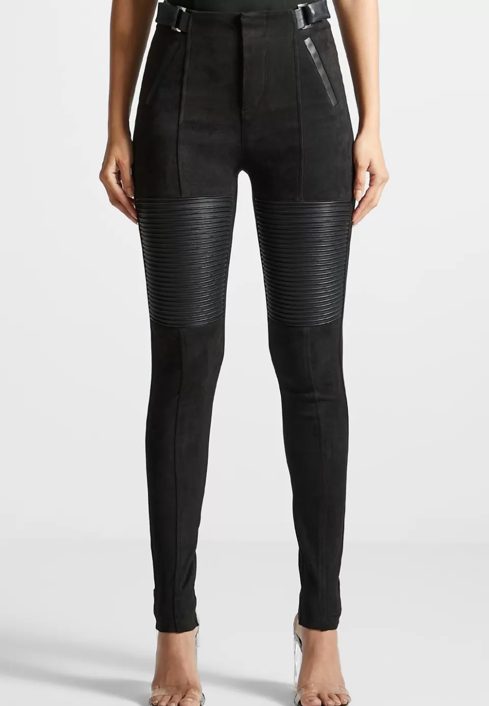 Manière De Voir Vegan Leather And Suede Ribbed Leggings>Woman Leggings