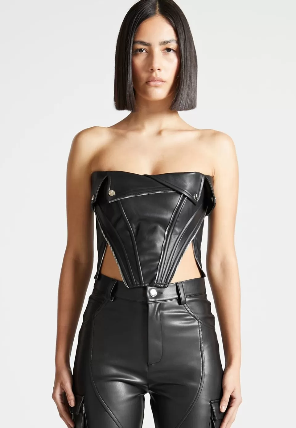 Manière De Voir Vegan Leather Biker Corset>Woman Tops & T Shirts