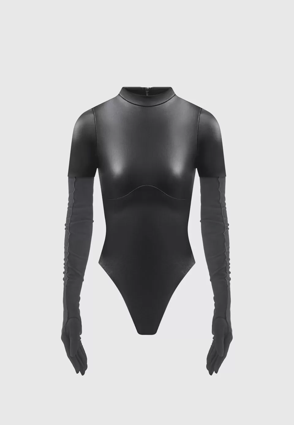 Manière De Voir Vegan Leather Bodysuit With Mesh Gloves>Woman Bodysuits