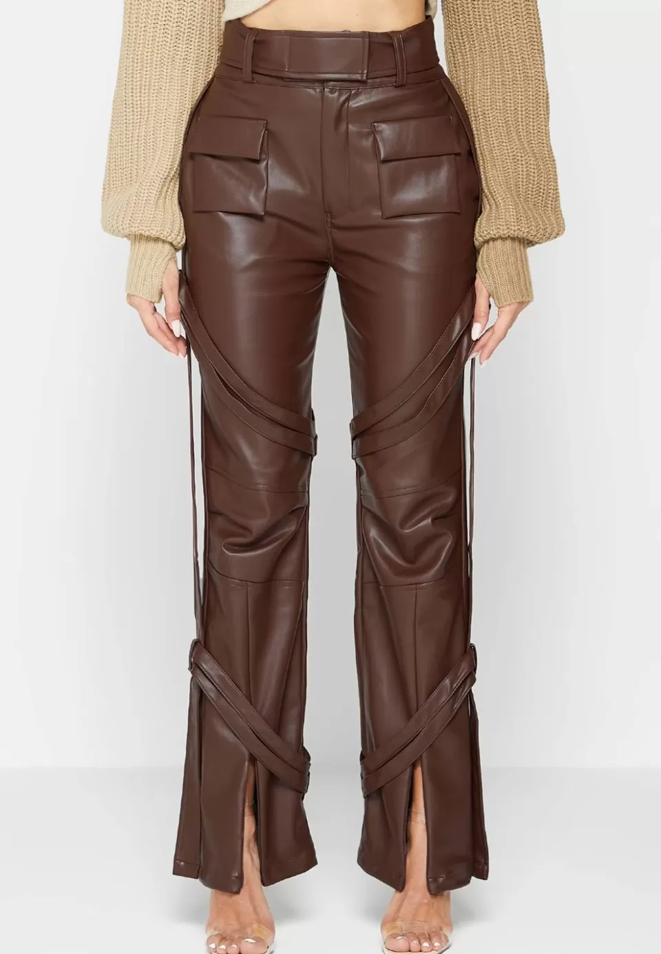 Manière De Voir Vegan Leather Carpenter Cargo Trousers>Woman Trousers