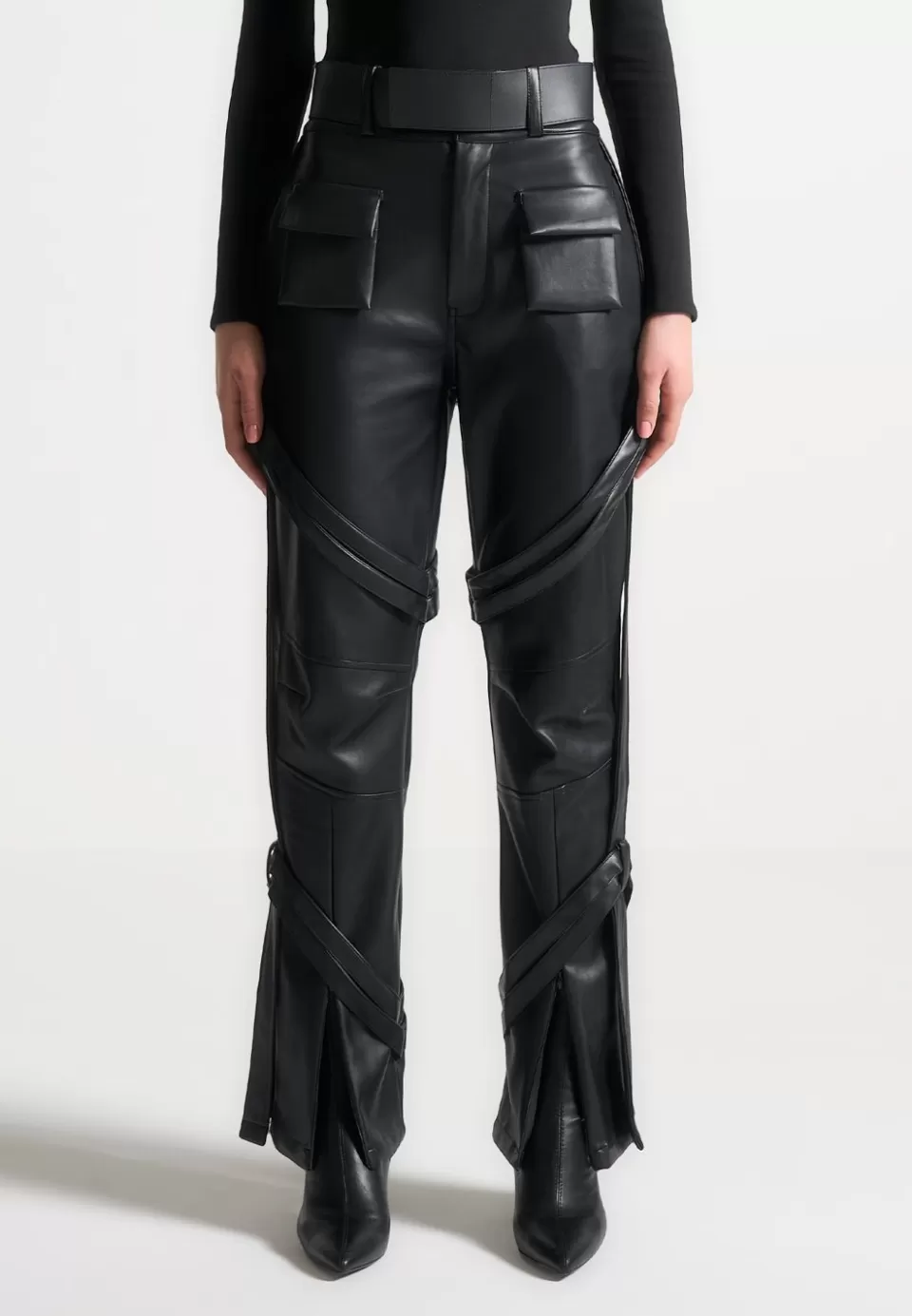 Manière De Voir Vegan Leather Carpenter Cargo Trousers>Woman Trousers