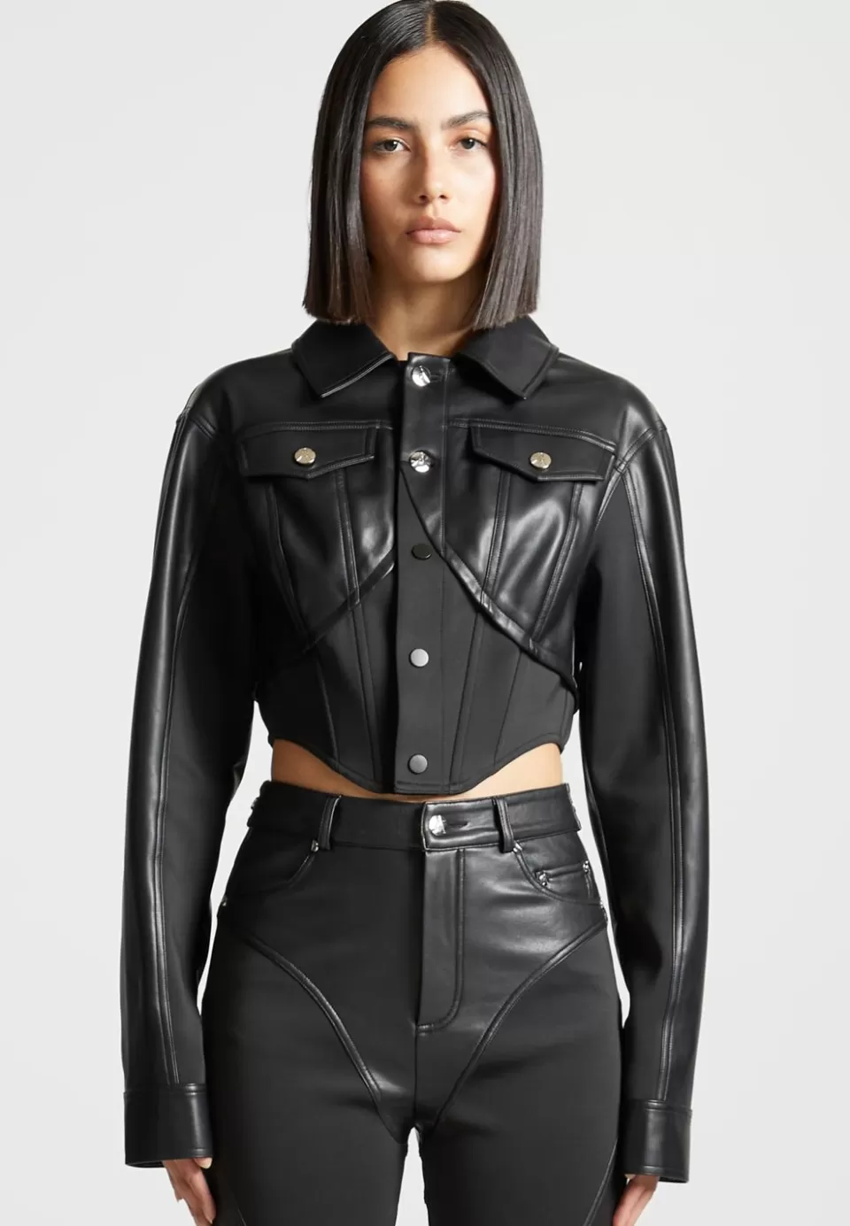 Manière De Voir Vegan Leather Contour Jacket>Woman Matching Sets
