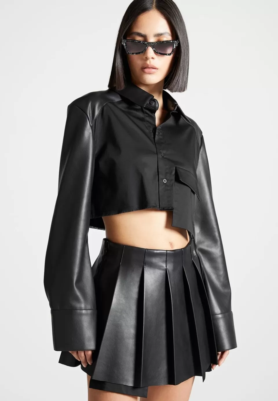 Manière De Voir Vegan Leather Contrast Cropped Shirt>Woman Shirts