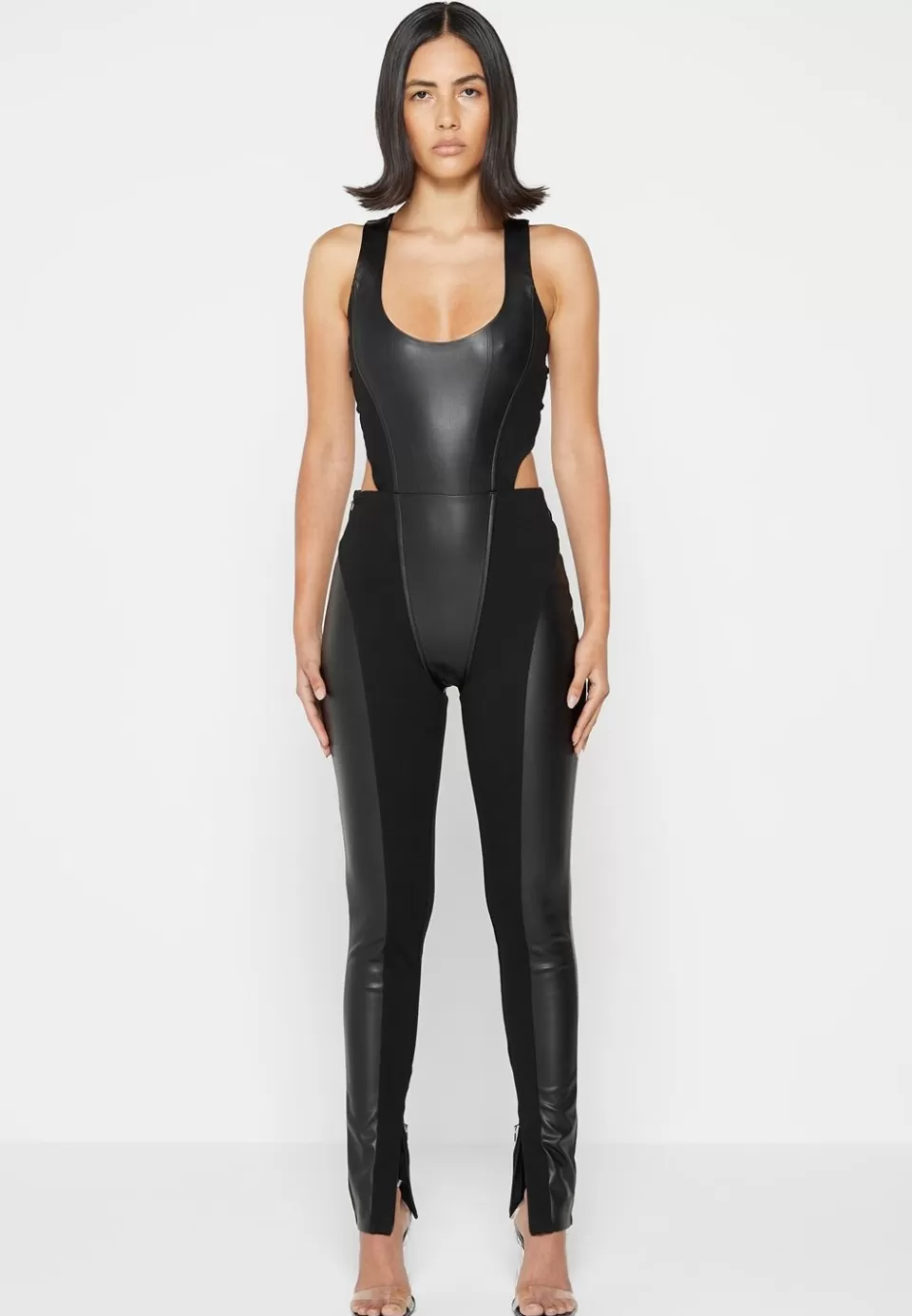Manière De Voir Vegan Leather Corset Lace Up Jumpsuit>Woman Jumpsuits & Playsuits