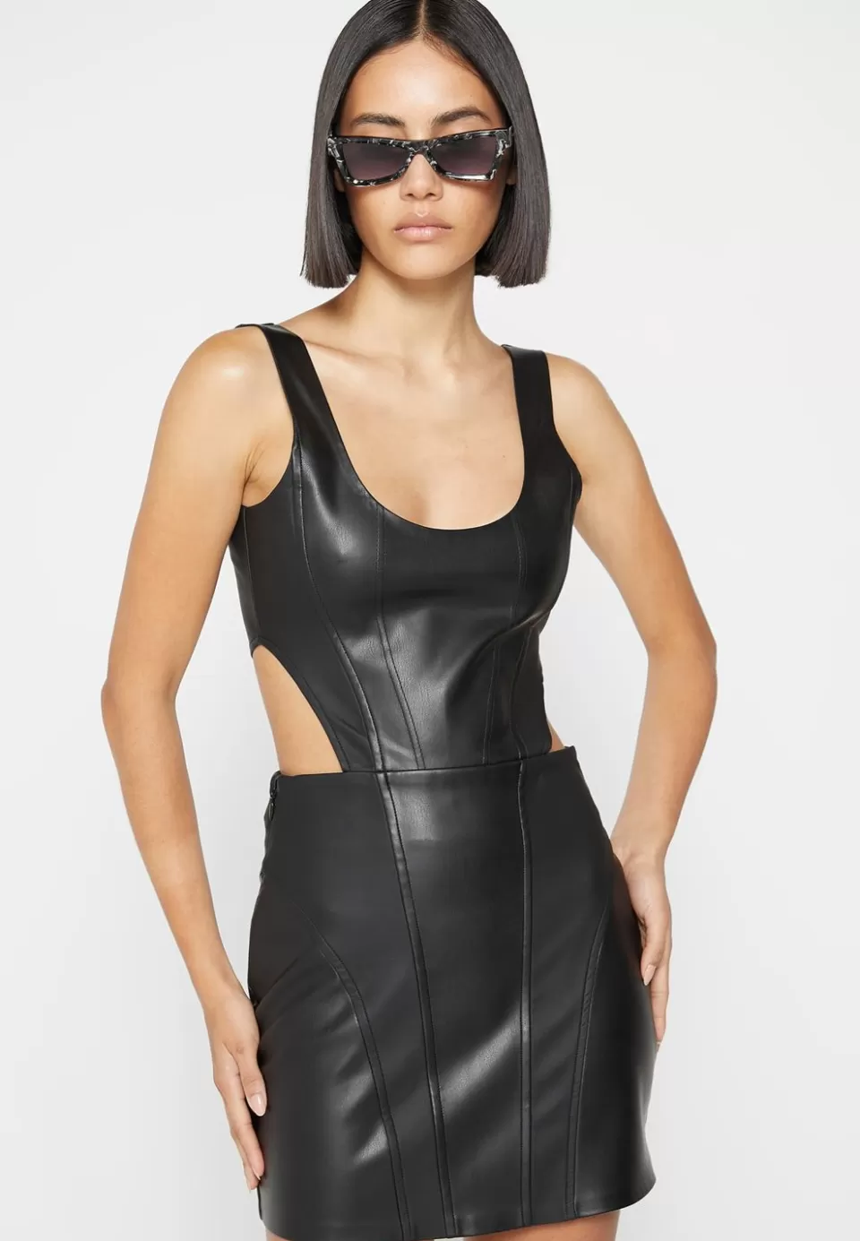 Manière De Voir Vegan Leather Corset Mini Dress>Woman Dresses