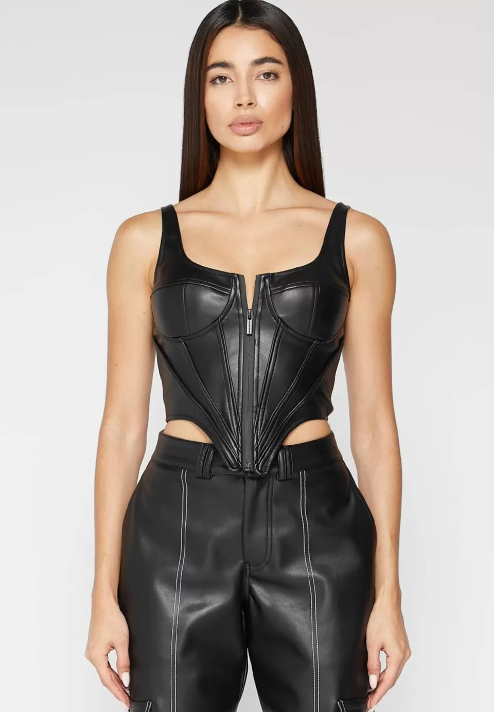 Manière De Voir Vegan Leather Corset Top>Woman Tops & T Shirts