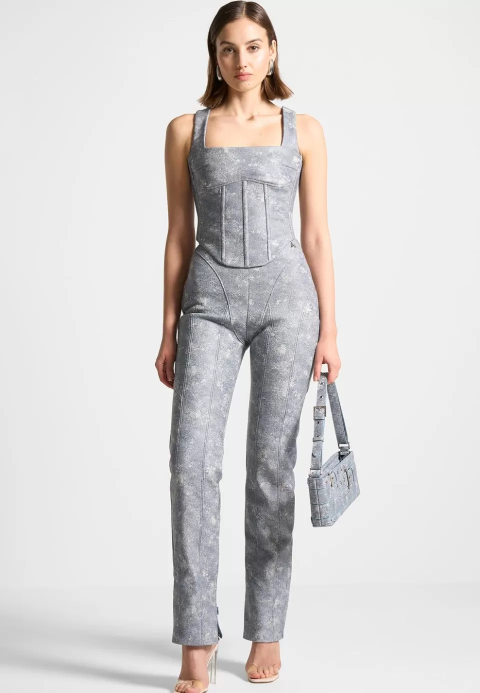 Manière De Voir Vegan Leather Denim Effect Corset Top>Woman Tops & T Shirts