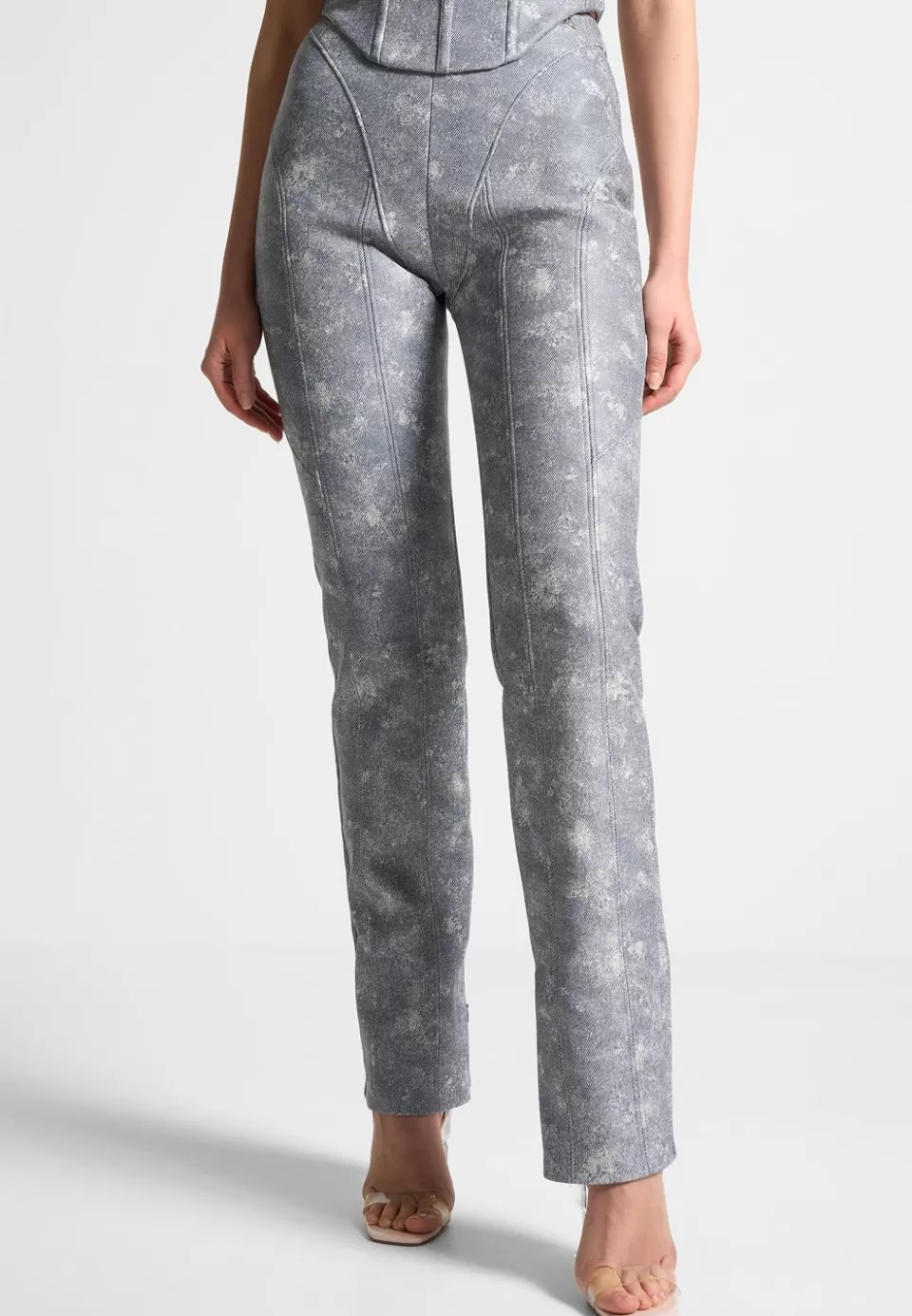 Manière De Voir Vegan Leather Denim Effect Straight Leg Trousers>Woman Matching Sets