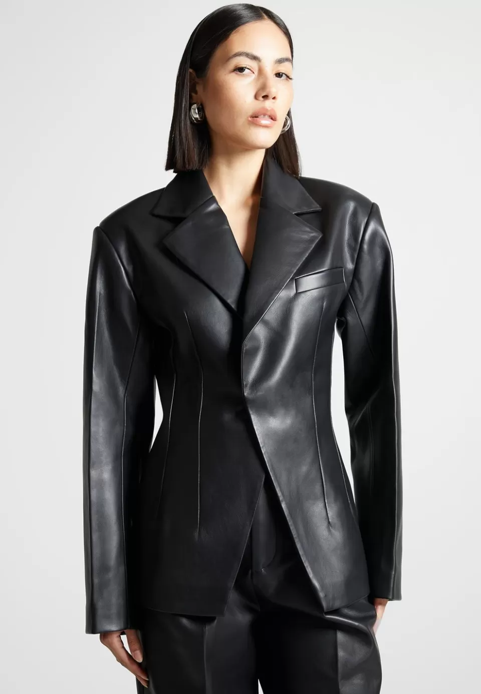 Manière De Voir Vegan Leather Double Breasted Blazer>Woman Matching Sets