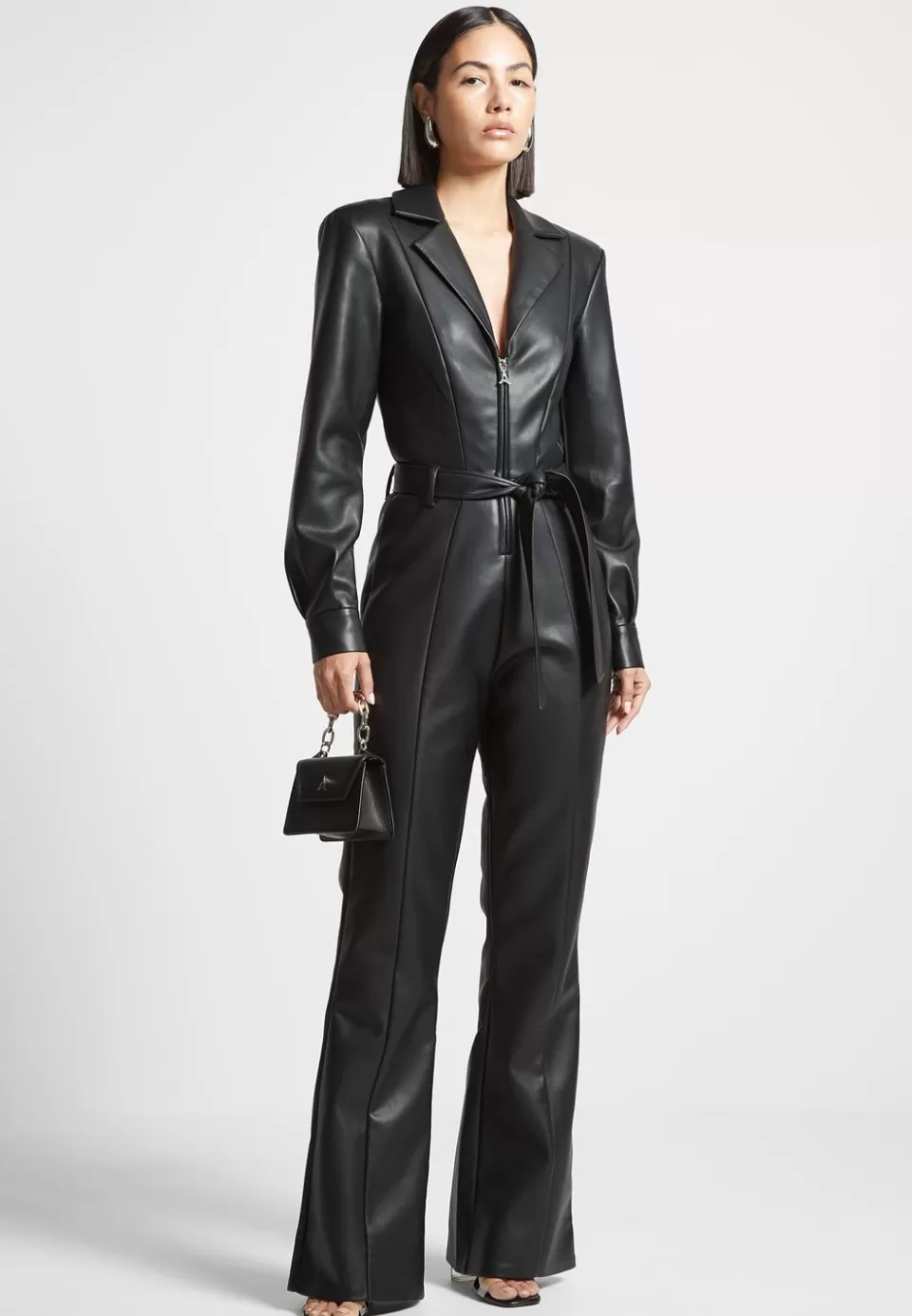 Manière De Voir Vegan Leather Fit And Flare Belted Jumpsuit>Woman Jumpsuits & Playsuits