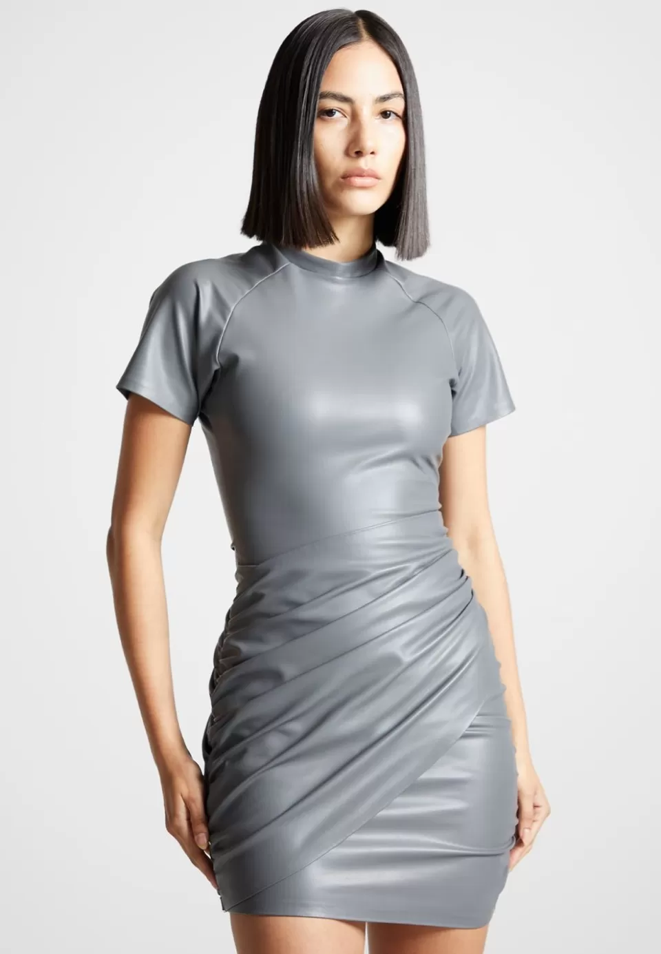 Manière De Voir Vegan Leather Gathered Dress>Woman Dresses