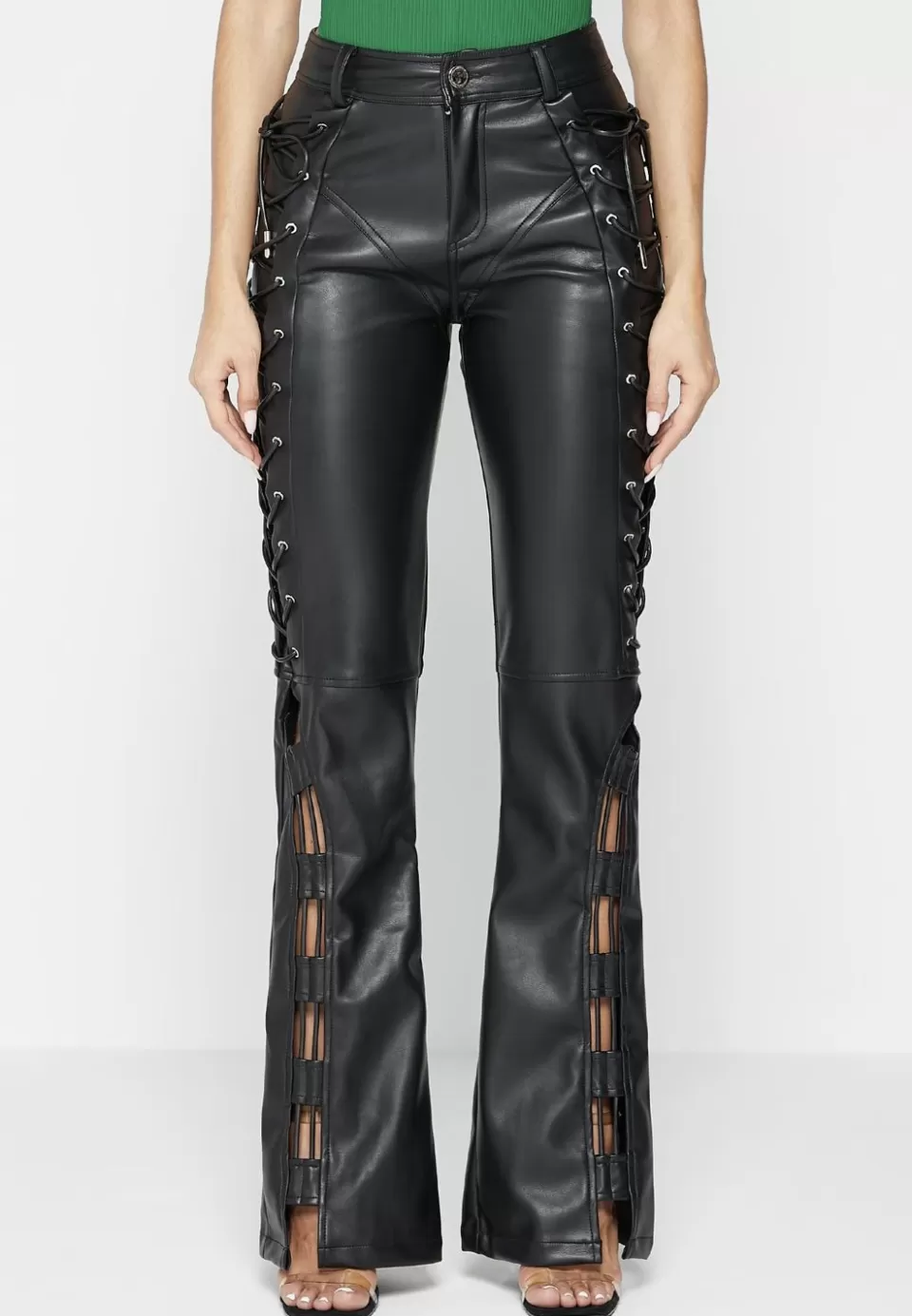 Manière De Voir Vegan Leather Lace Up Trousers>Woman Trousers