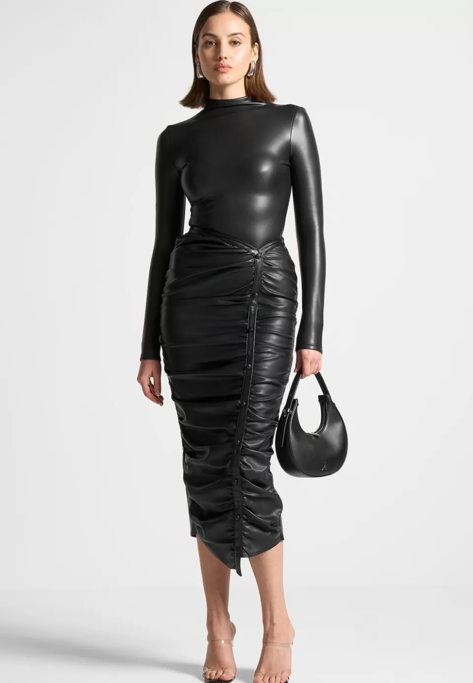 Manière De Voir Vegan Leather Mock Neck Bodysuit>Woman Bodysuits
