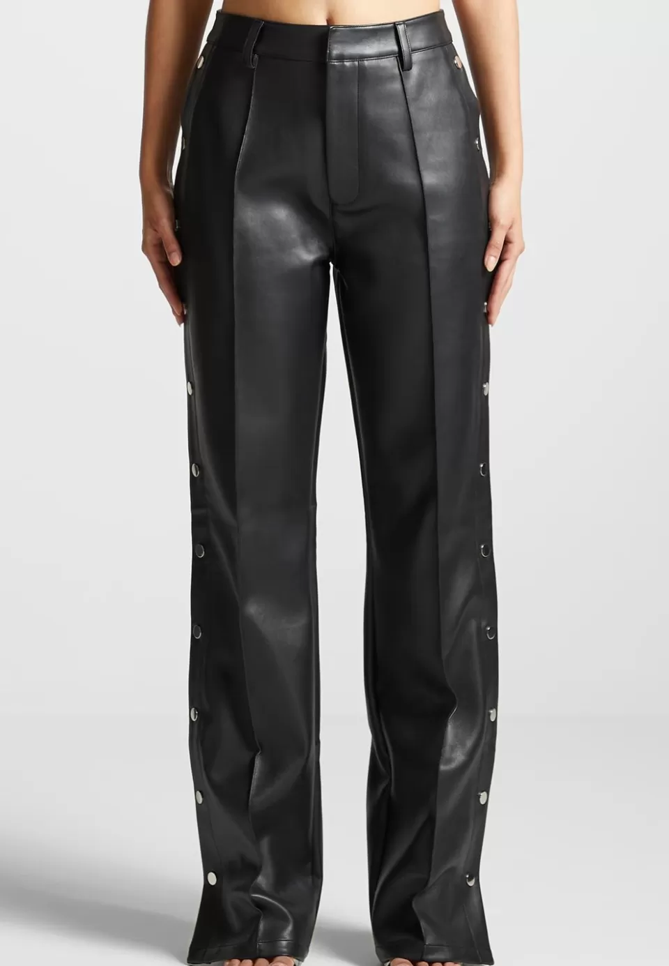 Manière De Voir Vegan Leather Pintuck Popper Trousers>Woman Trousers