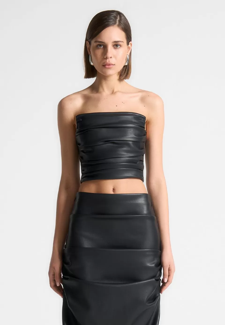 Manière De Voir Vegan Leather Pleated Bandeau Corset Top>Woman Tops & T Shirts