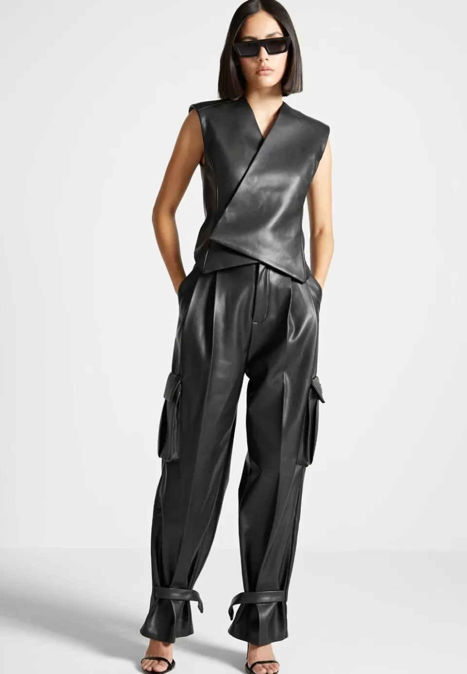Manière De Voir Vegan Leather Pleated Cargo Trousers>Woman Matching Sets