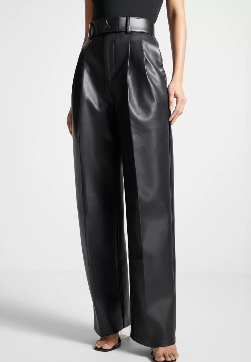 Manière De Voir Vegan Leather Pleated Trousers With Eiffel Belt>Woman Matching Sets