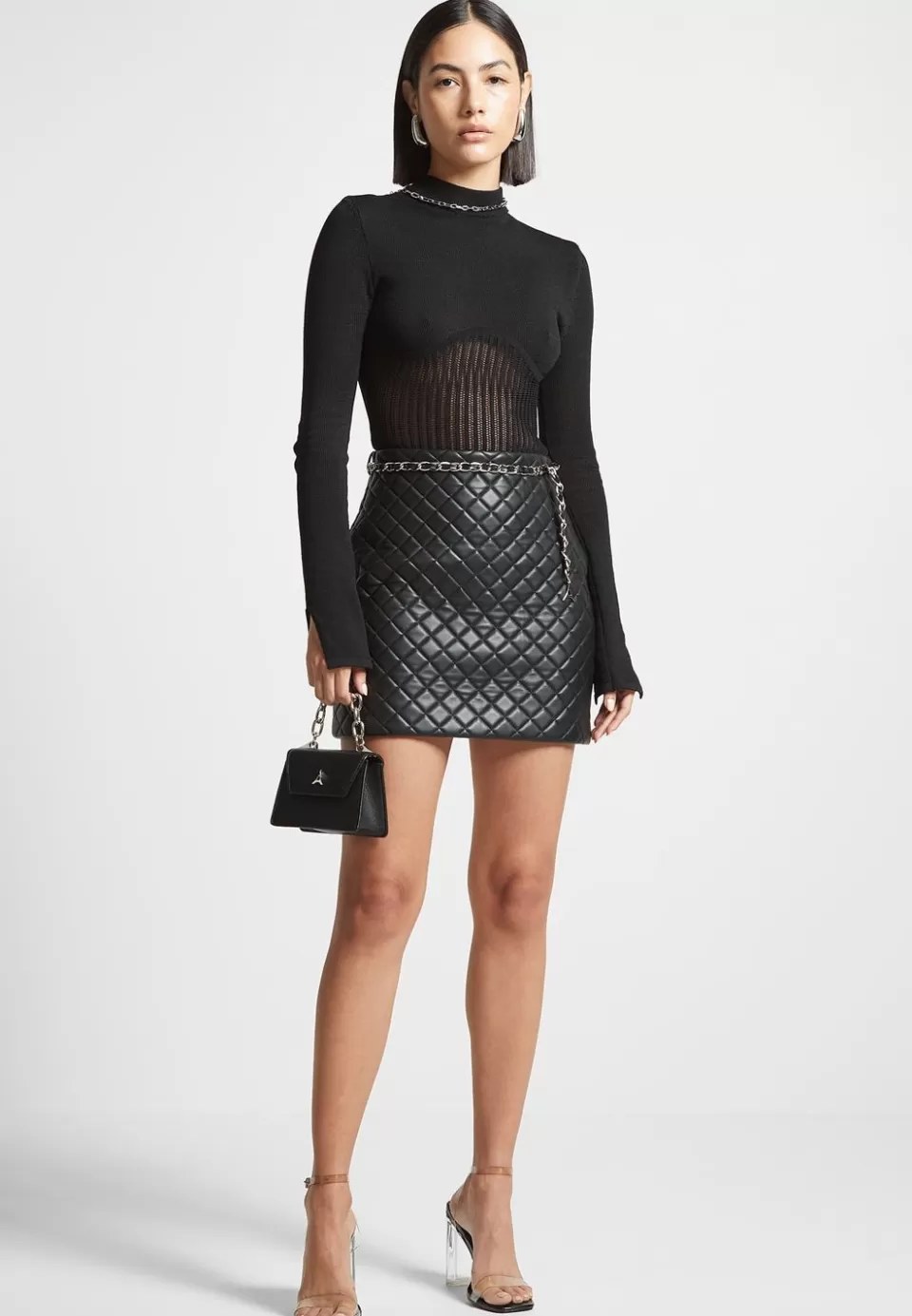 Manière De Voir Vegan Leather Quilted Mini Skirt With Chain>Woman Skirts