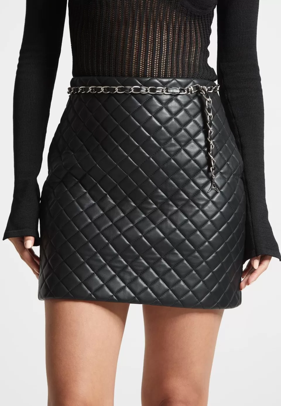 Manière De Voir Vegan Leather Quilted Mini Skirt With Chain>Woman Skirts