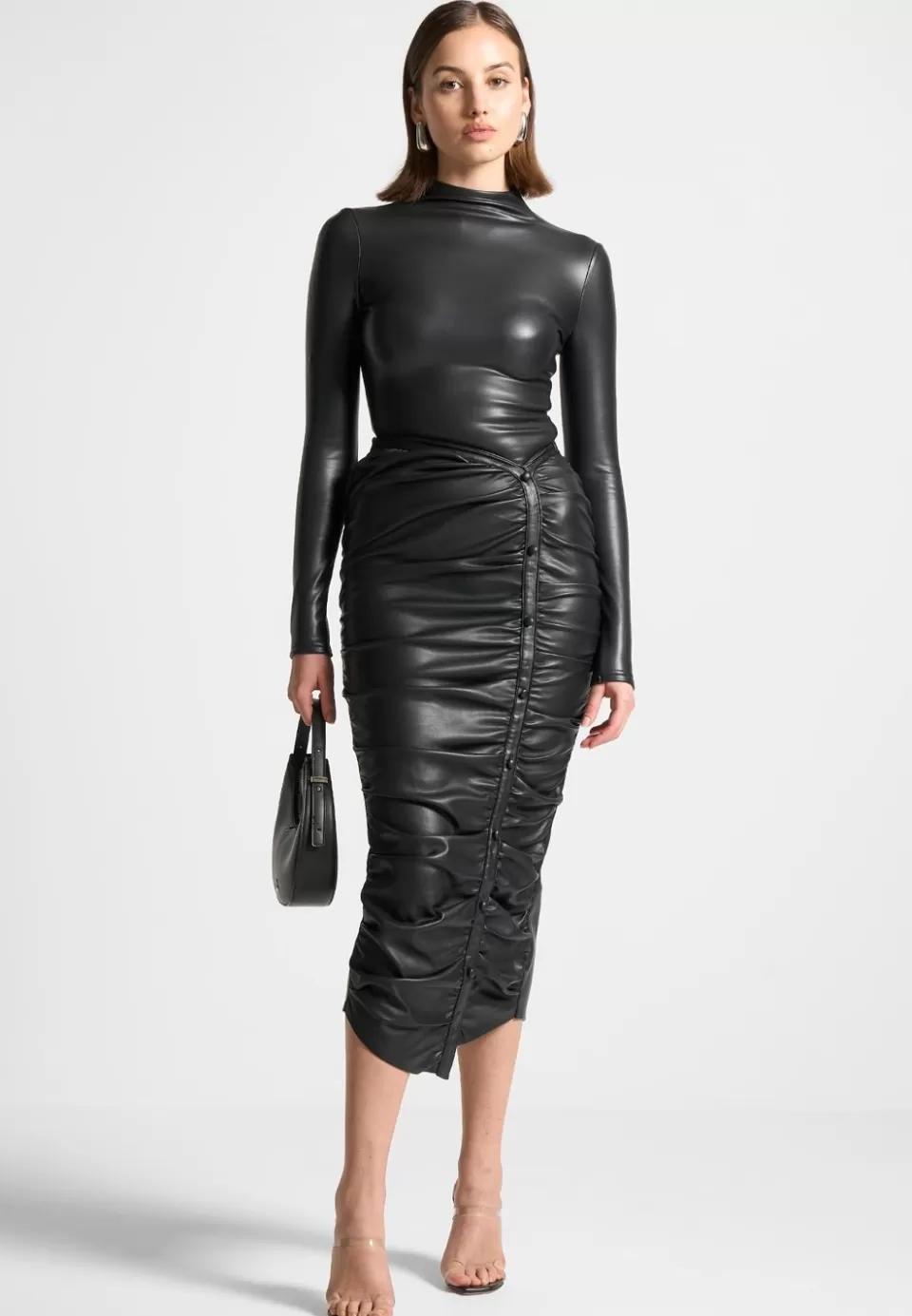 Manière De Voir Vegan Leather Ruched Midaxi Skirt>Woman Skirts