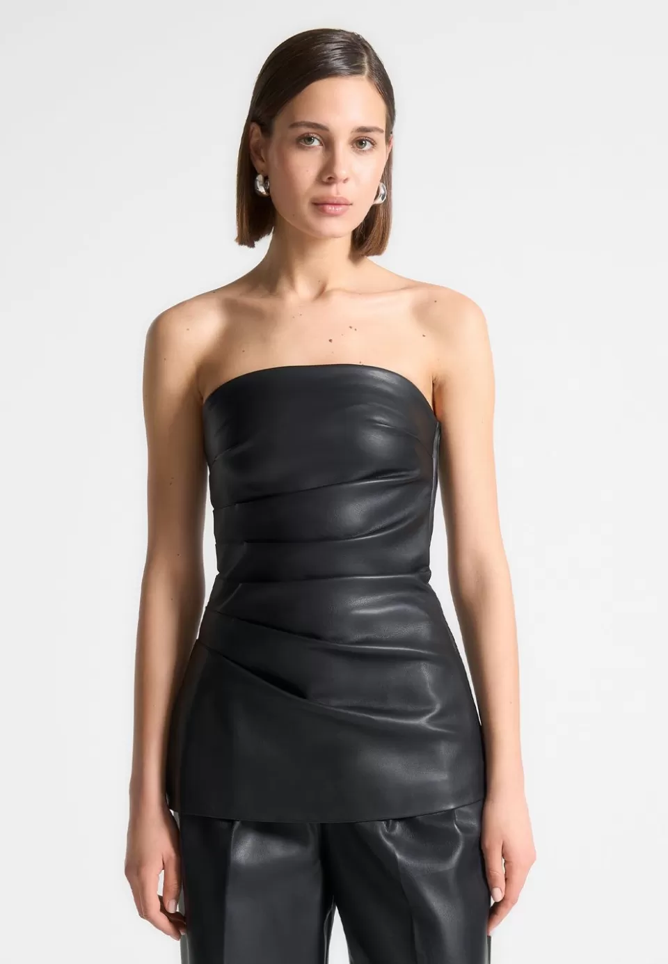 Manière De Voir Vegan Leather Tacked Longline Bandeau Top>Woman Tops & T Shirts