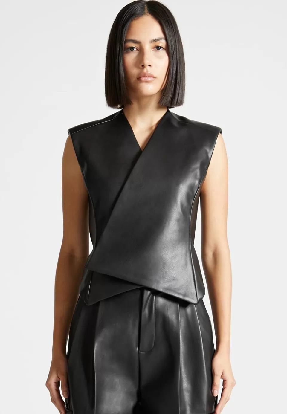Manière De Voir Vegan Leather Wrap Waistcoat>Woman Matching Sets