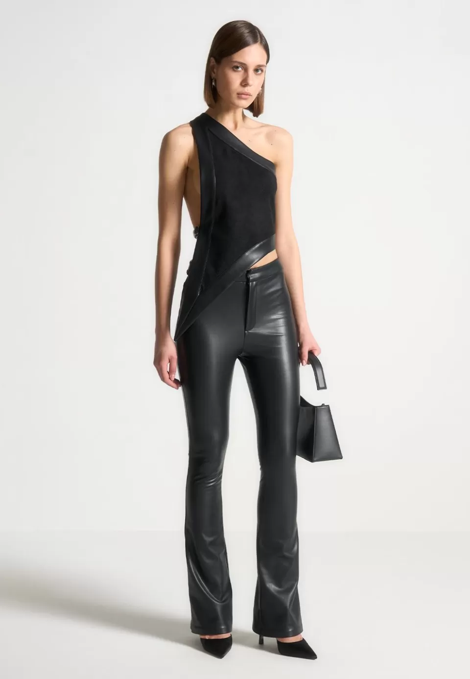Manière De Voir Vegan Suede & Leather Asymmetric Backless Top>Woman Tops & T Shirts