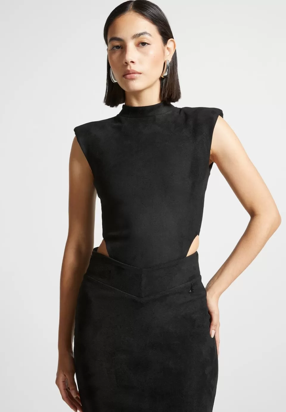 Manière De Voir Vegan Suede Wide Shoulder Bodysuit>Woman Matching Sets