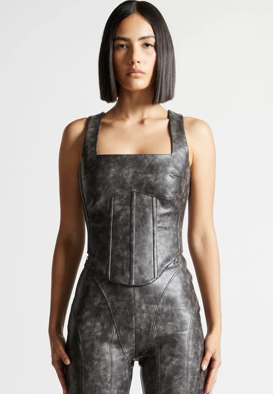 Manière De Voir Vintage Vegan Leather Corset Top>Woman Matching Sets