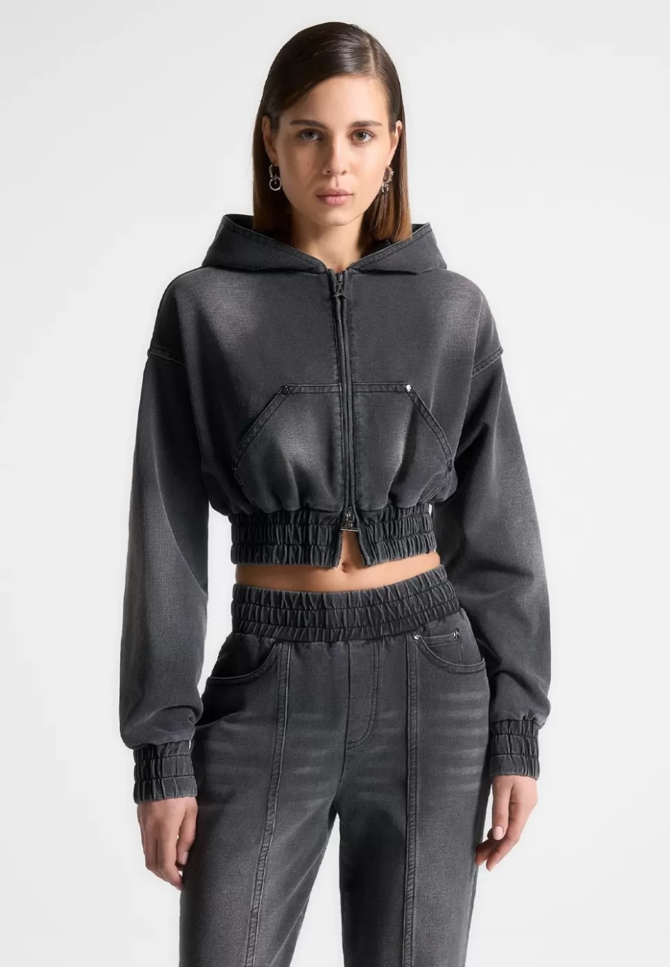 Manière De Voir Washed Denim Jersey Hoodie>Woman Tracksuits