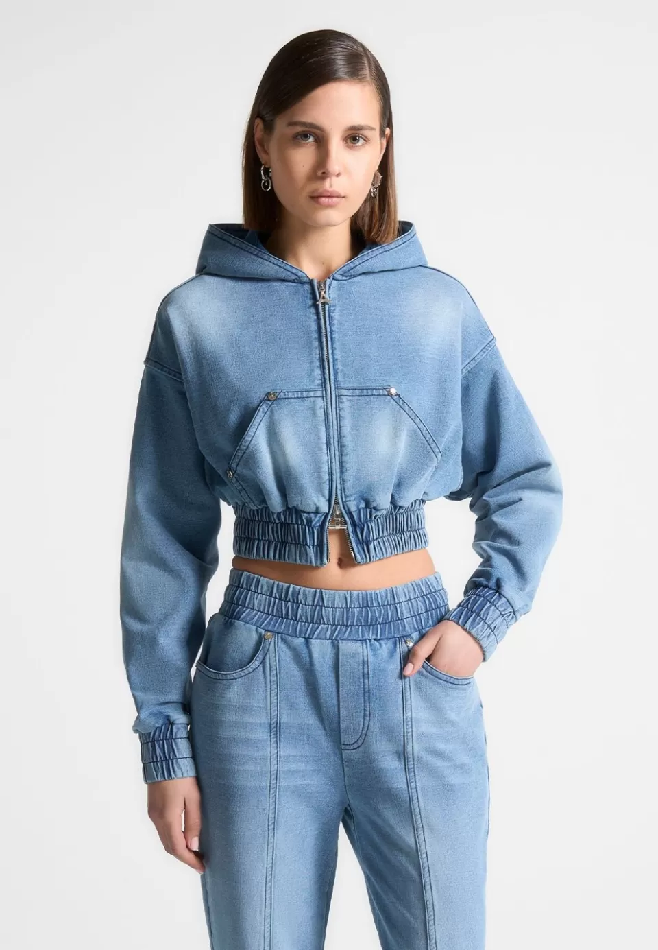 Manière De Voir Washed Denim Jersey Hoodie>Woman Tracksuits