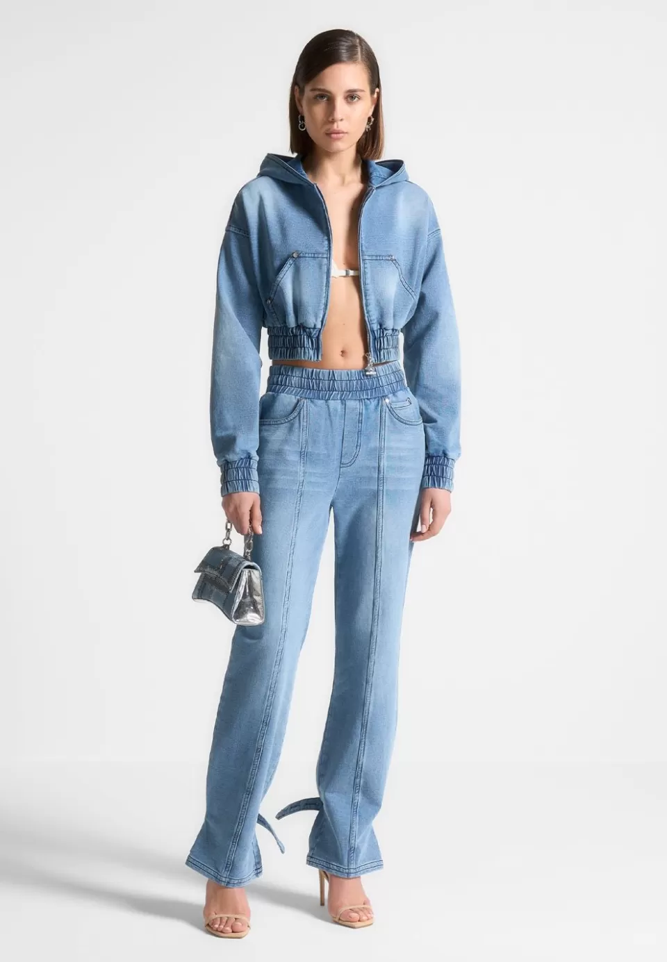 Manière De Voir Washed Denim Jersey Hoodie>Woman Tracksuits