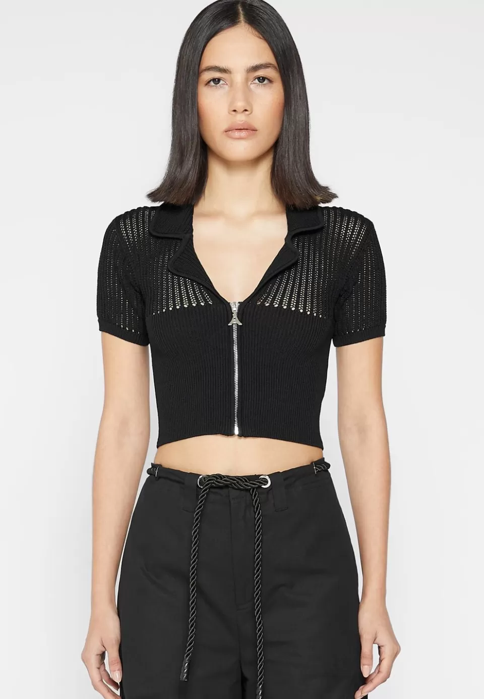 Manière De Voir Zip Front Knitted Crop Top>Woman Tops & T Shirts