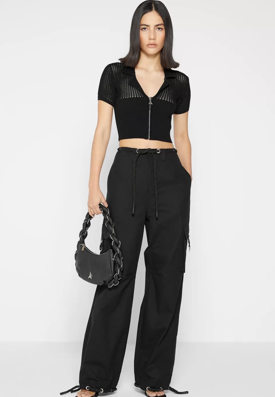 Manière De Voir Zip Front Knitted Crop Top>Woman Tops & T Shirts